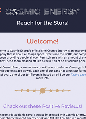 mobile viewport of cosmic energy site