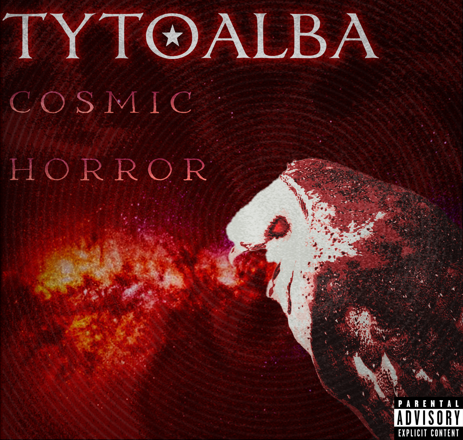 the album cover for tytoalba's upcoming second album, cosmic horror