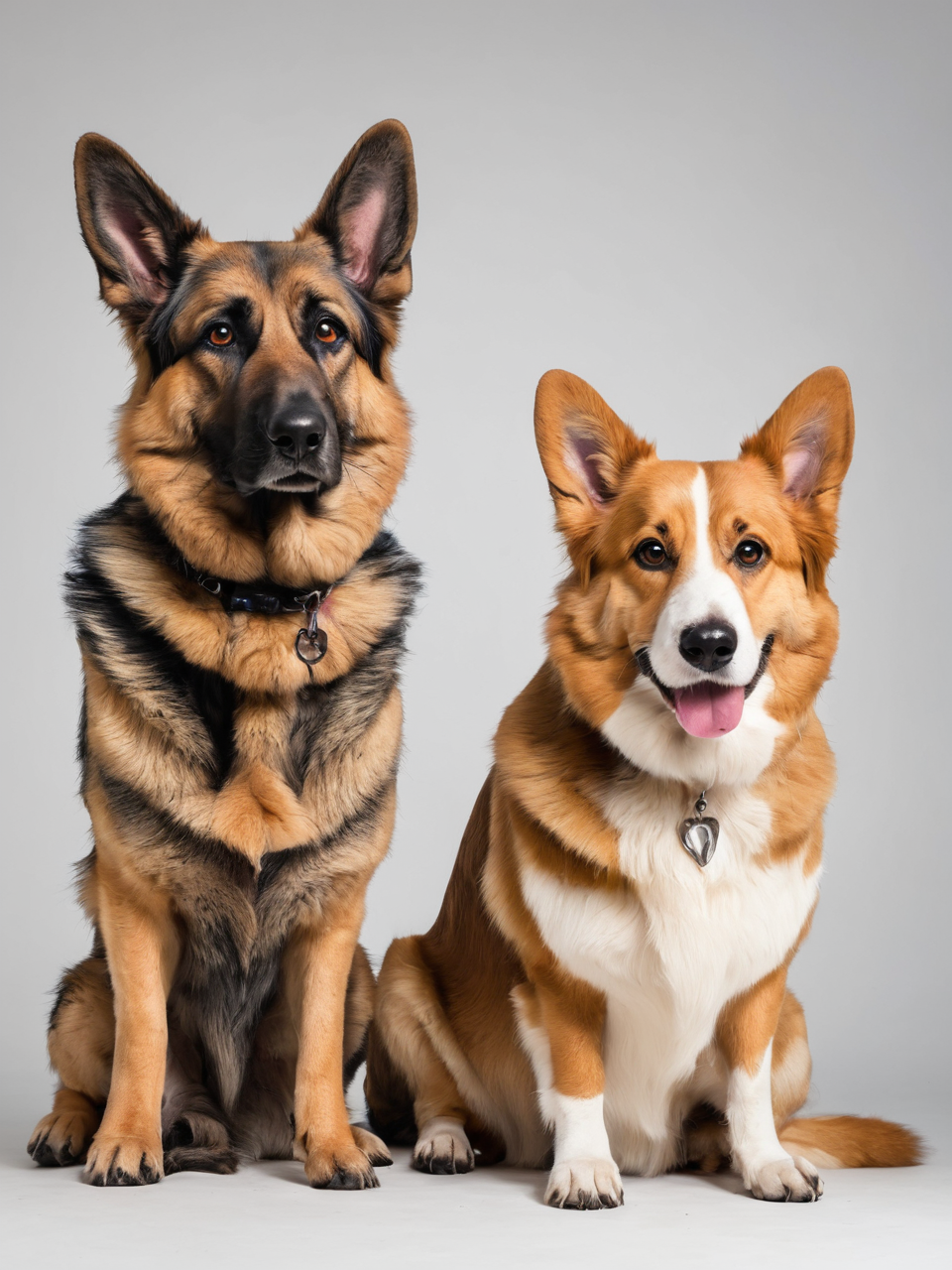 German Shepherd and Corgi