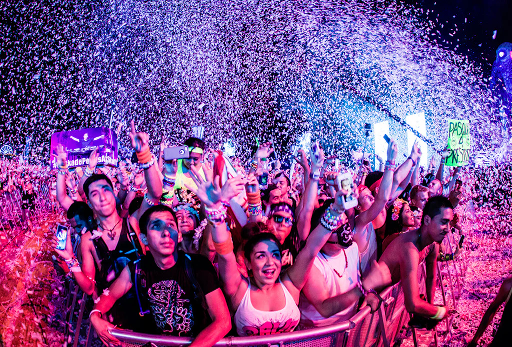 a large rave cheering
