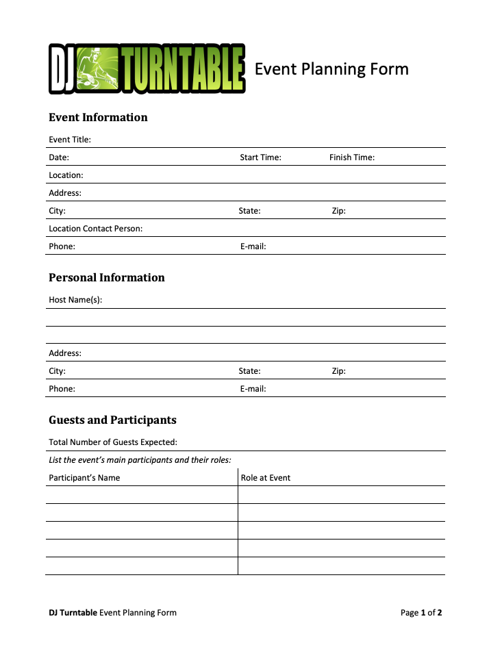 event planning form