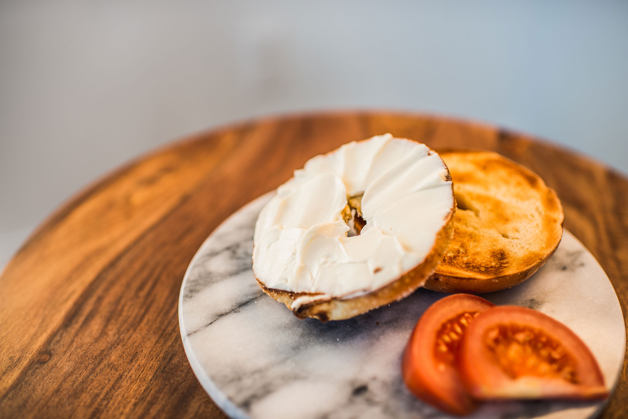 Bagel with cream cheese spread
